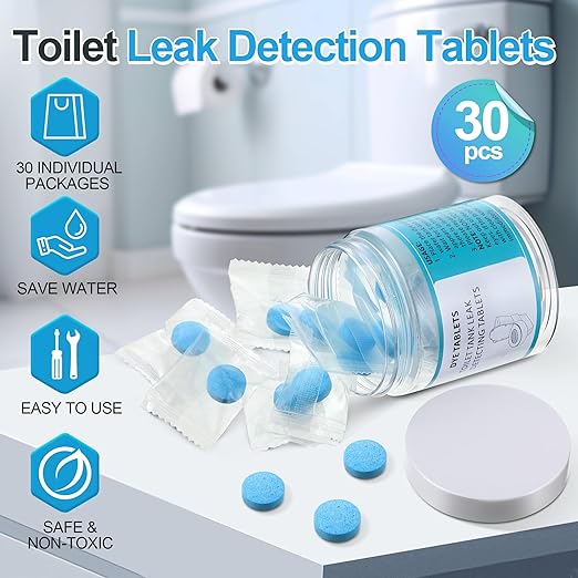 Demissle Toilet Leak Detection Tablets, 30 Pcs Blue Bowl Dye Tablets with Storage Bottle, Detect Silent Tank Leaks, Water Tracer Dye for Bathroom Toilets Detection
