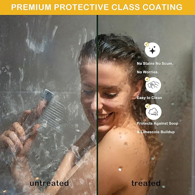 Frameless Sliding Shower Door Enclosure - 44 to 48 Inch Adjustable Width x 76 Inch Height, 6mm Coated Tempered Safety Glass with Easy Clean, Square Stainless Steel Rail, Brushed Finish