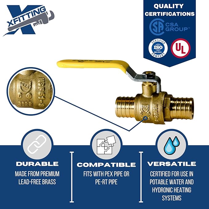 XFITTING 3/4 inch Pex Ball Valve, Full Port, Brass, 1 Piece