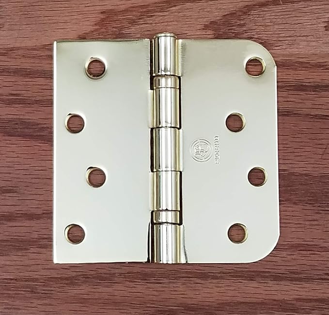 Hinge Outlet 4 Inch with 5/8 Inch Square Radius Ball Bearing Door Hinges, Heavy-Duty Steel, Removable Pin (Polished Brass, 2 Pack)