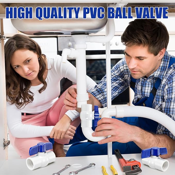 10 Pack 3/4'' PVC Ball Valve Slip, PVC Water Pipe Shut Off Valves 3/4inch with Double Socket Full Flow Port, T Handle SCH40 Plastic Control Valve for Swimming Pool, Irrigation, Sewage Pipes