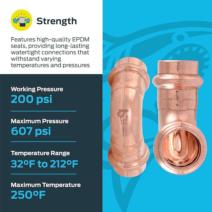 SharkBite 1/2 x 1/2 Inch 90 Degree Elbow, Copper Press Plumbing Fitting, Pack of 5, UPR248X5