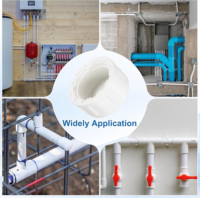 uxcell 5Pcs 3/4 Inch PT Female Thread PVC Pipe Fitting Cap, Cleanout Water Drain End Caps, Pipe Plug Socket Fittings with Gasket for Water Heater Supply Lines, Plumbing, White