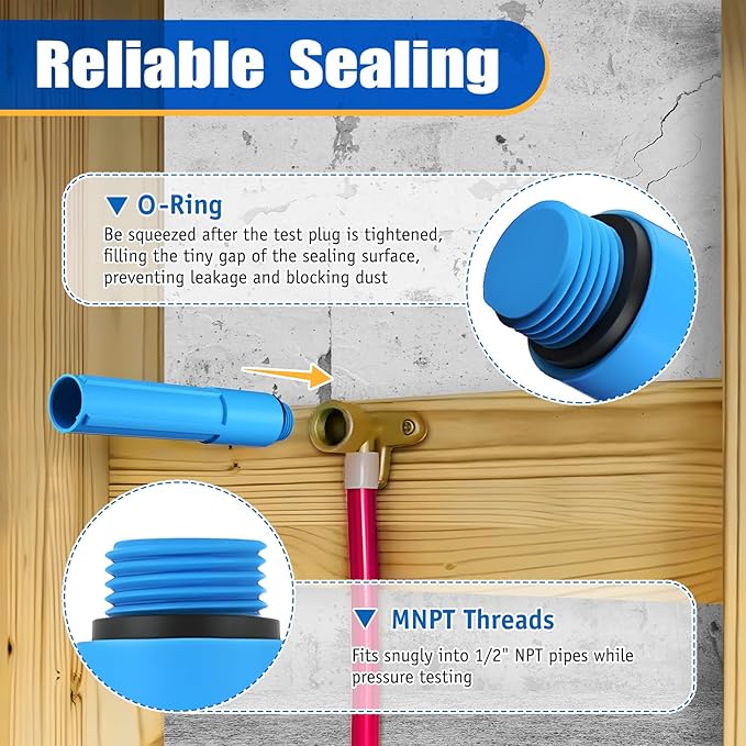 Feekoon 1/2 Inch MNPT Bathroom Shower Test Plug, Reusable Pressure Testing Plug for Shower and Tub Installations, Easy to Install(6 Pack)