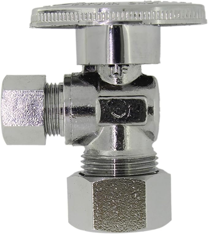 Angle Stop Valve 5/8" OD (1/2" Nominal) Compression x 3/8" OD Compression- Chrome Plated Brass ¼ Turn Angle Valve For Water Pipes, Toilets, Sinks- Lead-FreeWater Shut Off Valve, 10 Pack