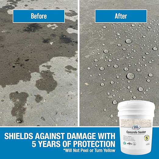 Rainguard Water Sealers Concrete Sealer, Penetrating Protection Against Water and Salt Damage, for All Concrete Surfaces, Silane/Siloxane Waterproofer, Natural Finish, Ready to Use, 5 Gallons