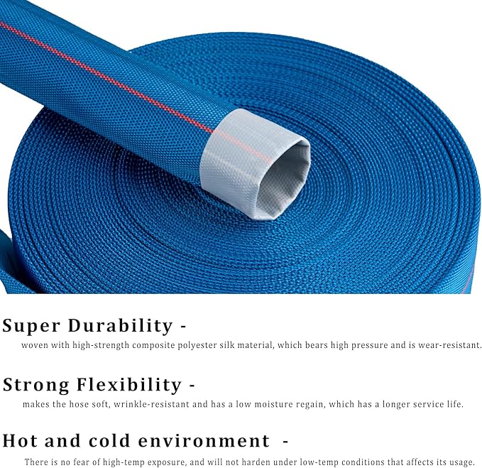 Pool Backwash Hose 2” × 65 ft Heavy Duty PVC Water Discharge Pipe Flexible Reinforced Pump Drain Hose, 2 in Diameter & 3.3 inch Width Lay Flat, with 2 Clamps (2in-65ft)