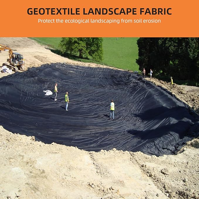 Towallmark Geotextile Landscape, 4ft x 100ft & 6oz Geotextile Fabric, PP Drainage 350N Tensile Strength & 440N Load Capacity, for Driveway & Road Stabilizationr, Erosion Control, French Drains