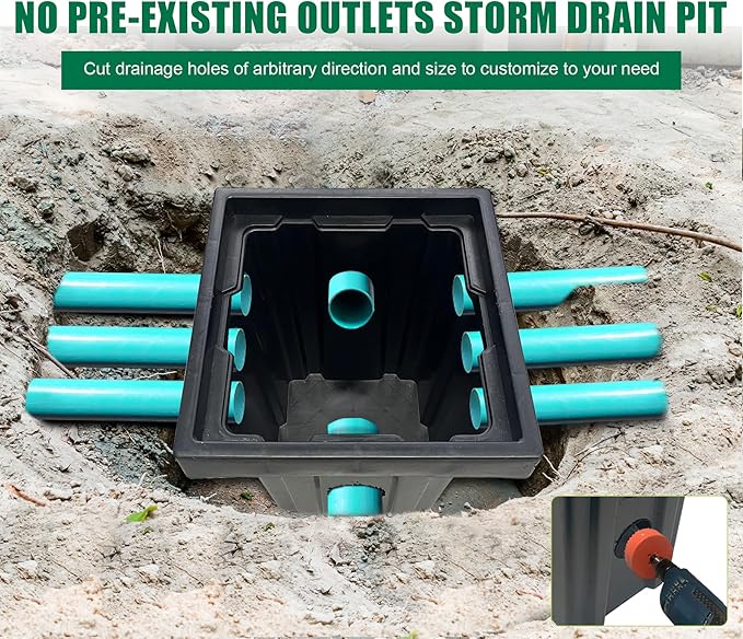 Catch Basin for Drainage with Fiber Glass Grate-26x18x24 in. Large Drainage Basin with Debris Basket,A15 French Drain Basin Without Reserved Hole for Yard,Downspout,Lawn,Municipal Pipeline