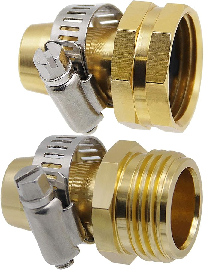 Triumpeek Garden Hose Repair Connector with Clamps, Set of 3 Aluminum Water Hose End Replacement Fit for 3/4" and 5/8" Garden Hose Fittings