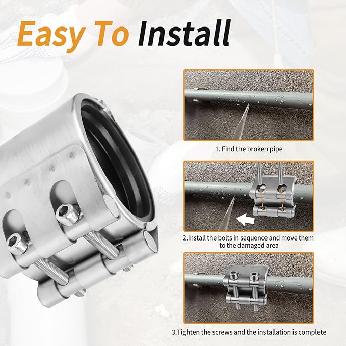 Pipe Repair Clamp Kit -2 Inch 56mm-59mm High Pressure Resistant Pipe Coupling Clamp for Plastic&Metal Pipes, Emergency Duty Leak Sealer with Stainless Steel, Quick Fix for Water/Gas/Oil Lines