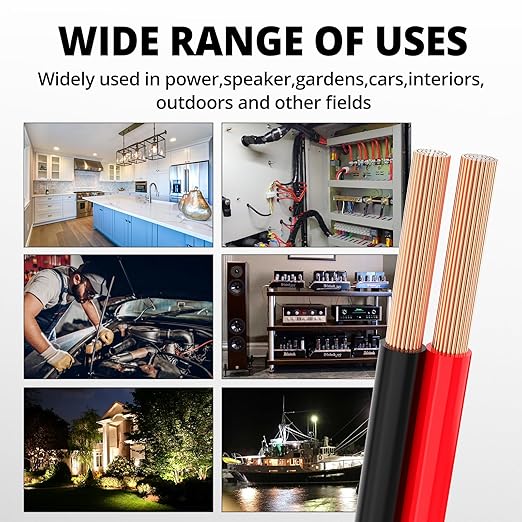 NAOEVO 14 Gauge Wire 200FT, 2 Conductors Electrical Wire Red Black Cable, Flexible/Low Voltage/PVC 14 AWG Copper Clad Aluminum Extension Cord for Speaker, LED Strips, Automotive 12V/24V DC