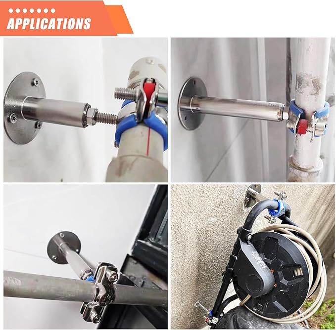 6PCS 304 Stainless Steel Wall Mount Ceiling Mount Pipe Supports,Suitable for OD Pipe 15-19mm,Adjustable Height 30-50mm,Adjustable Pipe Strap Clamp with Screws