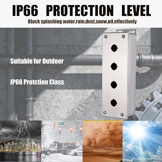 MJBOX 304 Stainless Steel 11 x4 x3'' Push Button Box, IP66 Dustproof Outdoor Indoor Electrical Enclosure with Mounting Plate(Four Hole)