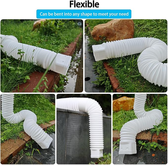 2 Pack Rain Gutter Downspout Extensions,Drain Downspout Extender Diverter, Flexible Downspout Extensions Can Extendable from 21 to 60 Inches (White)