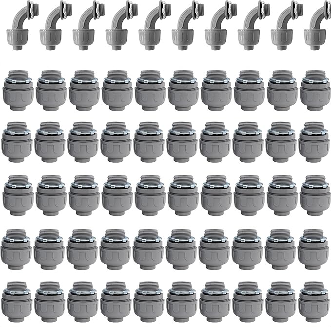 1/2" Liquid Tight Connector PVC Electrical Conduit Fittings Flexible Conduit Connector,Meet UL Listed(Straight/90Degree,60 Pack)