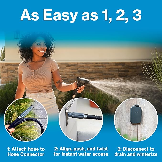 Aquor House Hydrant V2+ Frost Free Outdoor Faucet, Anti Siphon Valve with Quick Connect, Frost Proof Flush Wall Hose Bib, 8 inch Stem, 9-1/2 inch Install Depth, Slate Gray