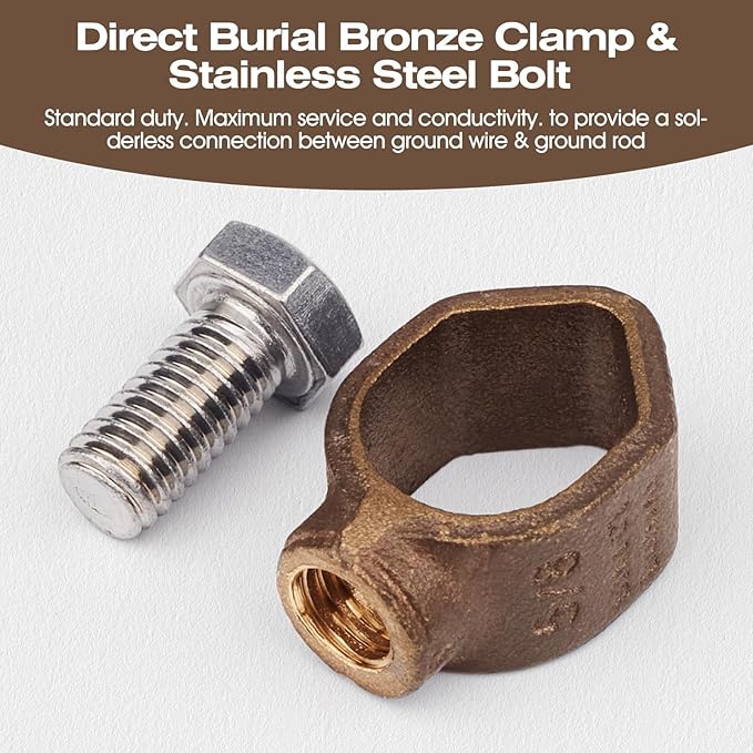Ground Rod Clamp, Great for 1/2”, 5/8” and 3/4’’ Grounding Rods (1/2''-5/8'', Silicon Bronze Clamp, 2, V58)
