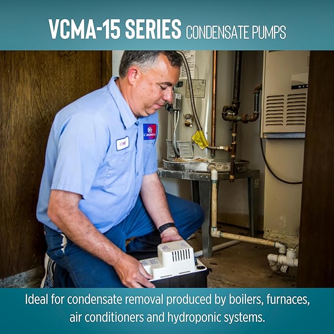Little Giant VCMA-15ULT 115 Volt, 65 GPH, 1/50 HP Automatic Condensate Removal Pump with Tubing (no safety switch), Black/White, 554411