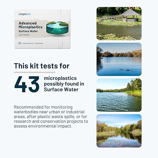 Advanced Microplastics in Surface Water Test Kit by SimpleLab | Lab Analysis of Microplastic Count & Polymer Identification | Tests for 43 Microplastics in Lakes, Ponds, or Rivers