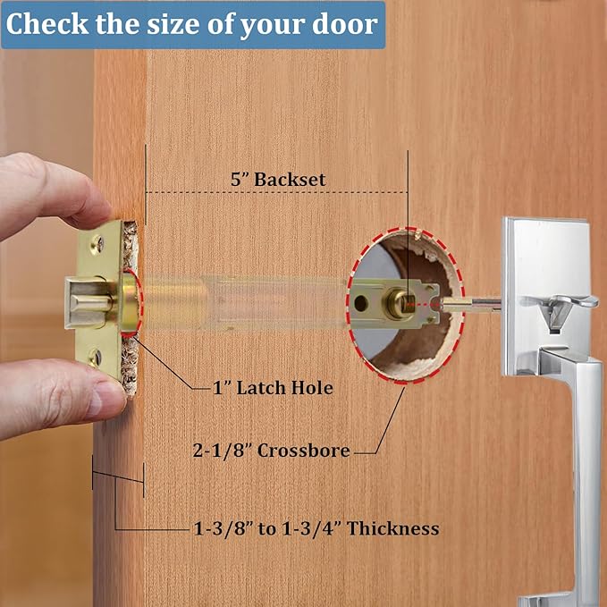 5-Inch Deadlatch Door Lock Replacement Latch with Square Interface Fits 5 Inch Backset Standard Entry Doors Knobset or 90°Rotation Leverset, Polished Brass