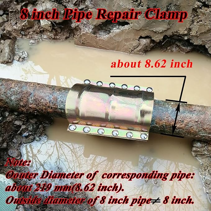 Water Pipe Repair Clamp for 8 inch Pipe(OD of The Applicable Pipe is 8.62 inch),Leak Sealer for Pipes and Plumbing,Length 11.6 inch,Suitable for PE/PPR Pipe,Steel Pipe,Iron Pipe