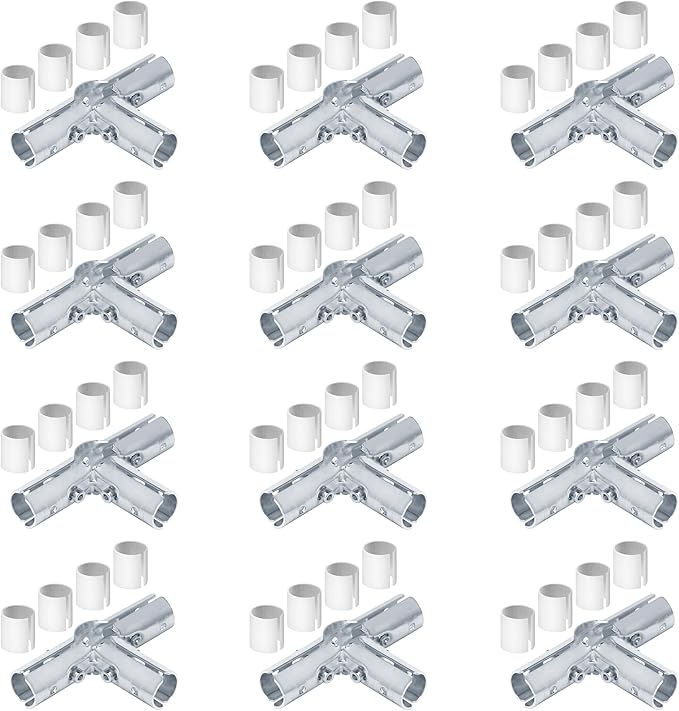 12 Sets 4 Way T Pipe Clamp, Structural Pipe Connector Fits 1/2" EMT Conduit with PE Adapter Shims