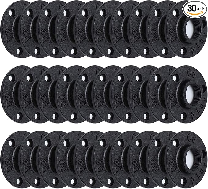 3/4" Antirust Black Floor Flange, 30 Pack Malleable iron Pipe Fittings for Industrial vintage style, Flanges with Threaded Hole for DIY Project/Furniture/Shelving Decoration (30, 3/4")