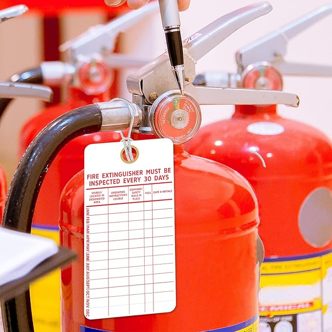 SmartSign “Fire Extinguisher Must Be Inspected Every 30 Days” Monthly Inspection Tags, 5.75 x 3 inch 13 Point Cardstock, Red and White (Pack of 100), Made in USA