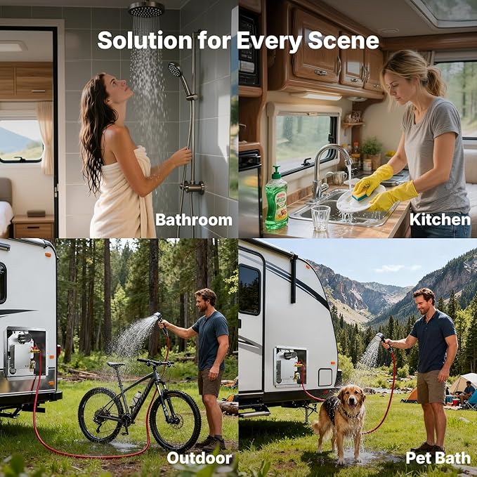 Ranein 65,000 BTU RV Tankless Water Heater, High Altitude Available, 12V, CSA Certificated, with Thermostatic Chamber, External Shower and Multi-function Controlle, Ideal for Travel and Daily Use