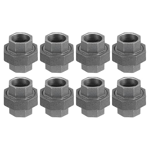 uxcell Pipe Fittings Union, 3/4 Inch Malleable Cast Iron Union Threaded for Vintage Retro Industrial Pipe, Furniture and DIY Decor Black, 8Pcs
