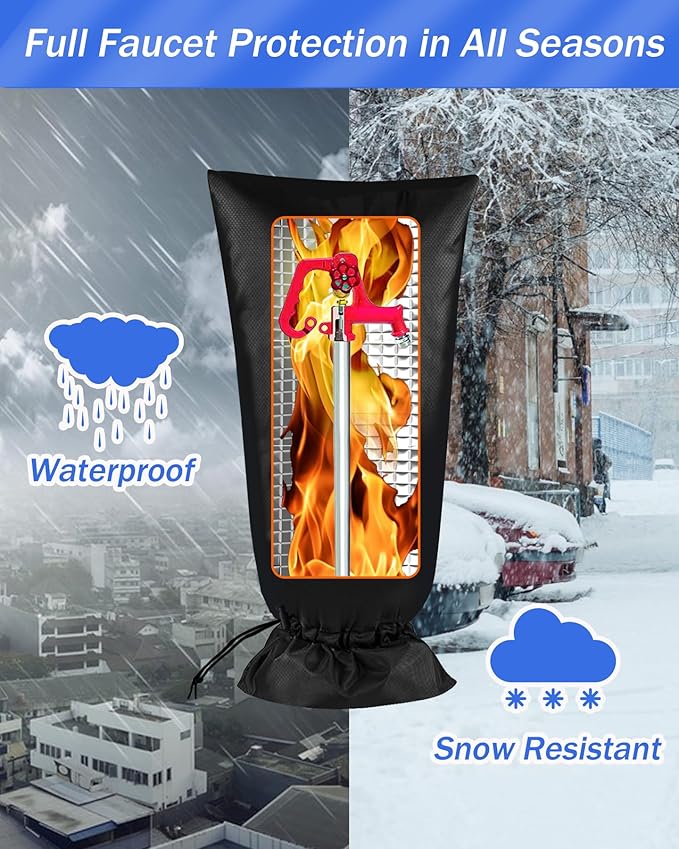 Outdoor Faucet Covers for Winter Freeze Protection, POROLIR Large 20" H x 10" W Thicker Insulation Long Faucet Sock for Outdoor Faucets & Yard Hydrant Hose Bib Insulated Spigot Covers Black
