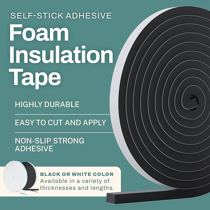 33 Feet Weather Stripping Seal for Doors and Windows Insulation Strip Weatherproof Self Stick Seal 5/16" x 1/2" Soundproof High Density Foam Insulation Tape Adhesive