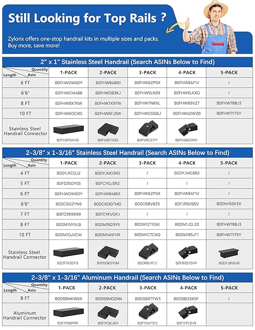2Pack 8FT Stainless Steel Black Handrail for Cable Railing Post Kit, 2" W X 1" H Cuttable Rectangular Top Rail with End Cap Screw for Staircase Remodel Hallway Handrail Deck Railing Balcony