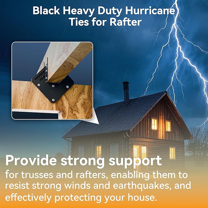 20pcs Black Hurricane Ties for Rafter 13-Gauge Hurricane Straps Fit 2x4, Heavy Duty Rafter Ties Brackets for Roofing Trusses Wood Timber, Joist Hangers Truss Rafter, Hot Dip Galvanized Powder Coating