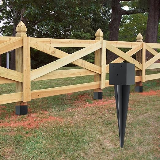 2 Pcs 4"x4" Fence Post Anchor Ground Spike,(Internal 3.6"x3.6"),Metal Post Stake Ground 16" with Black Powder-Coated,Fence Stakes Post Base for Deck,Fence,Porch,Railing,Mailbox.