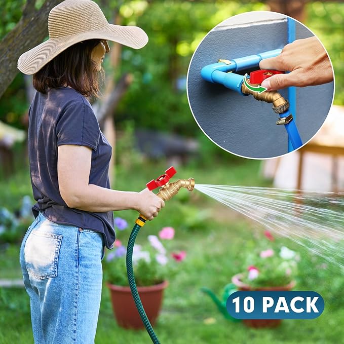 VIHOSE 10 Pack Male Hose Bib Mip, 3/4" Mip x 3/4" Mht, 1/4 Turn Outdoor Brass Water Hose Spigot Heavy Duty Faucet Shut off Valve for Garden Patio Outdoor(Red)