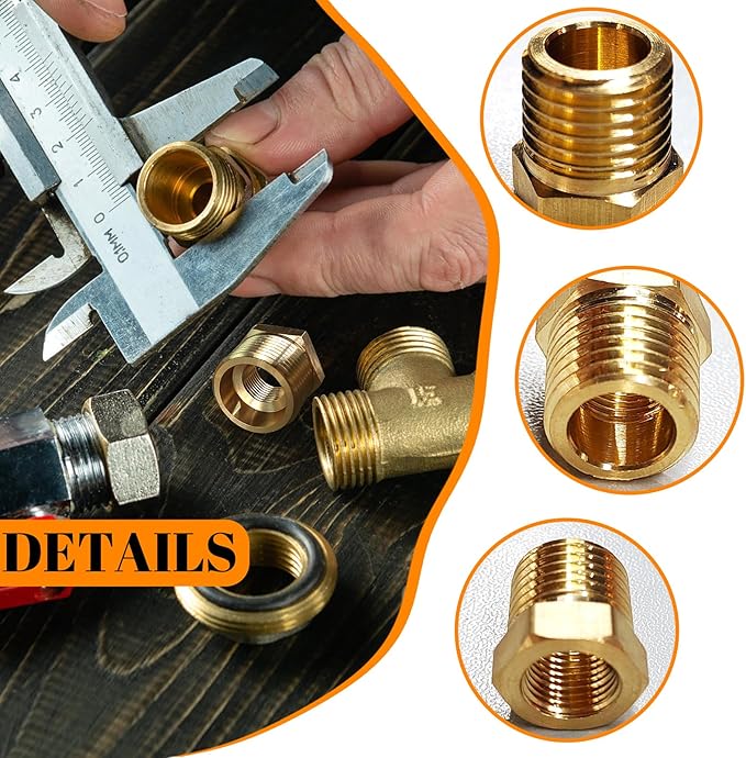 2 Pcs Brass Bushing 1/4" Male to 1/8" Female, 1/4 Brass Fitting to 1/8 NPT Adapter Hex Reducing Pipe Adapter Fitting Pipe Hose Tube Adapter Convert