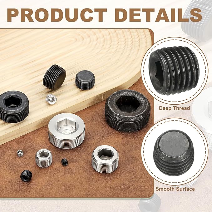 Pipe Plug Carbon Steel Internal Hex Thread Socket Pipe Plug Fitting - Fitting for (Sealing Port - Air Tanks - Water Outlets) 1/16 Inch NPT Male & 6 Pack