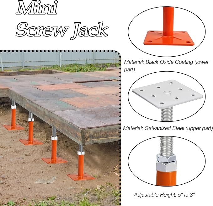 House Jacks for Leveling, 5-8" Mini Screw Jack Adjustable Deck Supports, Floor Joist Support Jack Stands, House Leveling Jacks for Floor, Post, Deck Foundation, Porch, Roof, Staircase