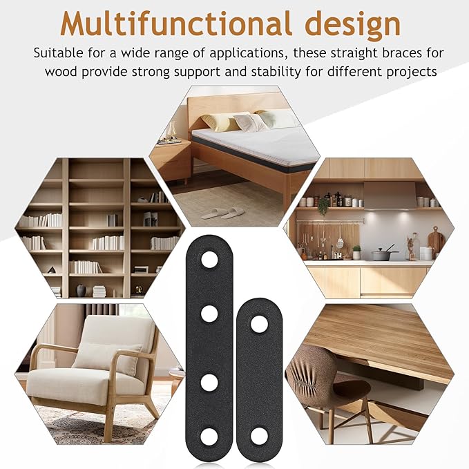 32 Pcs Stainless Steel Flat Brace Corner Brackets for Wood Repair Multipurpose Metal Mending Plates with Pre-drilled Straight Braces for Furniture and Shelf Reinforcement