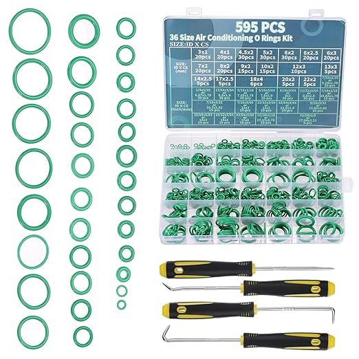 PATIKIL Rubber O-Ring Assortment Kit, 595pcs Seal Gasket with 4pcs Pick&Hook, Green