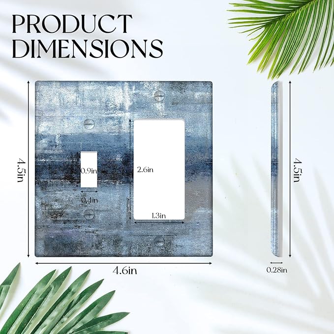 Blue Grey 2-Gang Combination Switch Plate Modern Light Switch Cover Abstract Art Decortive Wall Plate Cover Wallplates for Kitchen Home Bedroom Decor