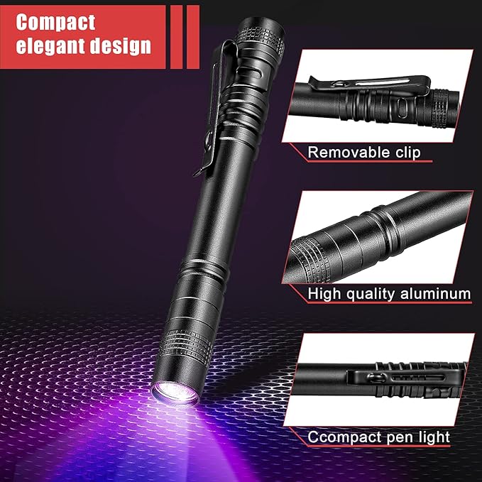 Honoson 10 Pieces UV Black Light Flashlight Small Blacklight Flashlights Pen Lights for Leak, Pet Urine, Hotel Inspection, Dry Stain and Dye Detector, 5.2 Inches Long