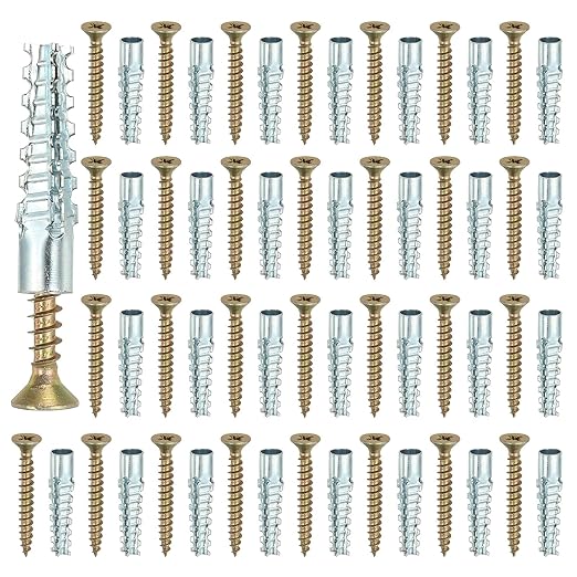 PATIKIL 30 Pcs Drywall Hollow Wall Anchors with Screws 0.2 x 1.57, Steel Dry Wall Anchors Kit for Wooden Concrete Plaster Hinge Hole Repair, Silver (6 x 32mm)