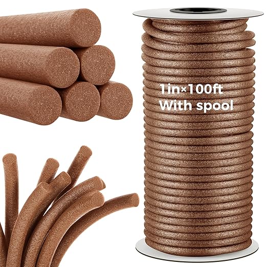 1 Inch x 100 ft Foam Backer Rod for Gaps Joints Concrete Crack Filler Caulk Saver Bulk Foam Backing Rod Concrete Filler Rope for Weather Stripping Door Seal(Brown)