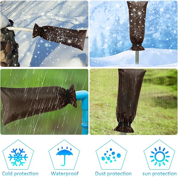 Frienda Outdoor Faucet Cover for Winter Freeze Protection 25'' x 10'' Winter Outside Large Backflow Preventer Insulation Spigot Hose Bib Cover for Garden Lawn Faucet Yard Hydrant(Khaki,2 Pieces)