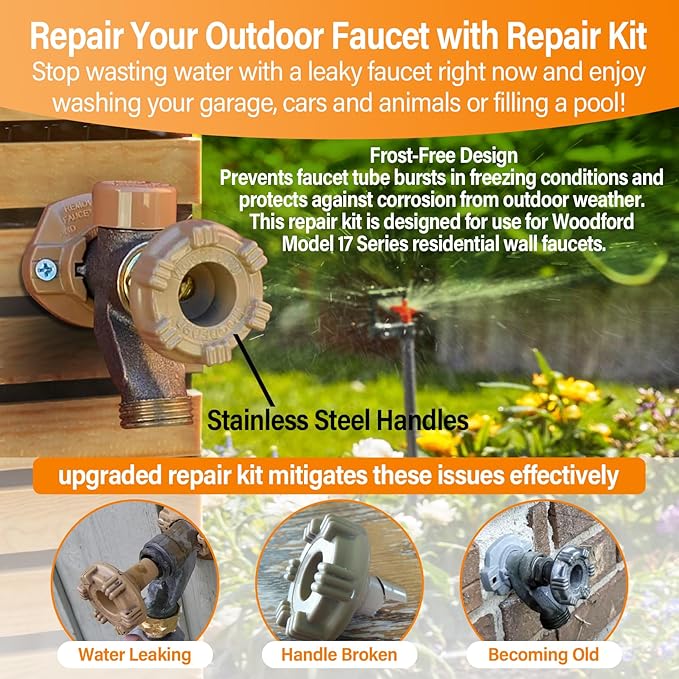 RK-17MH Outside Faucet Repair Kit Metal Handle - Replacement for Woodford Model 17 Outdoor Wall Hydrant, Frost-Free Design, EPDM Packing, 12-Piece Kit