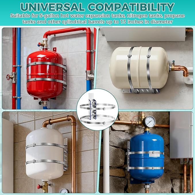 Quickstrap Expansion Tank Mounting Bracket, Thermal Expansion Tank Support, Water Tank Bracket Holds up to 5-Gallon Water Heater Tanks & 13-Inch Diameter Cylinders (2 Set)
