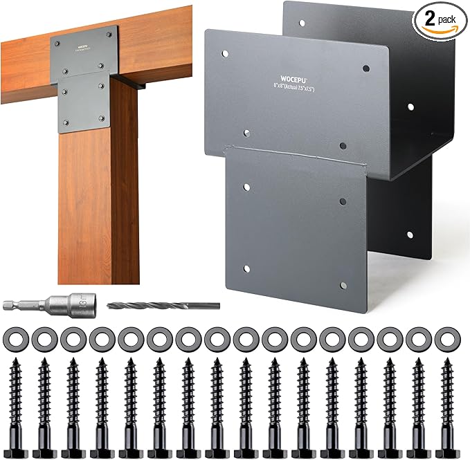 2 Pack Heavy Duty 8x8 (Actual 7.5"x7.5") Stainless Steel Post Caps Tie Bracket , Fit Connecting Wood Gazebo, Deck Patio Post and Wood Beams Bracket ( Dark Ggray)